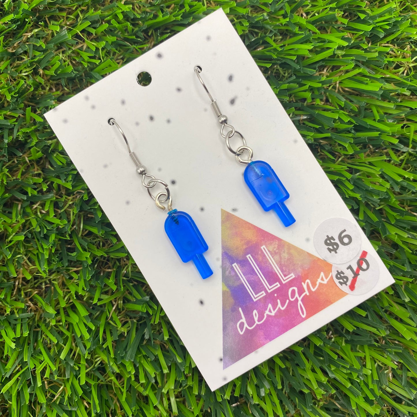 Icy Pole Brick Hook Earrings - Blue - Super Lightweight!