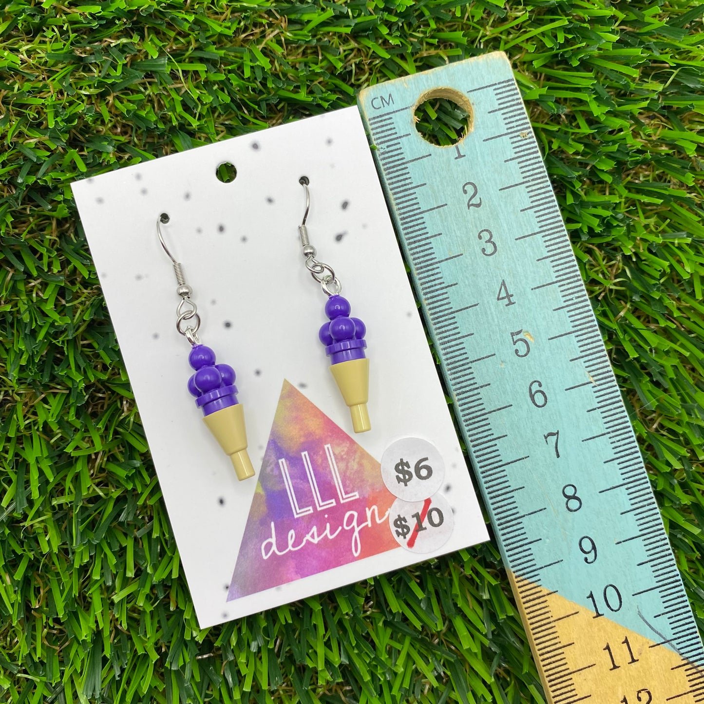 Ice Cream Brick Hook Earrings - Blueberry - Super Lightweight!