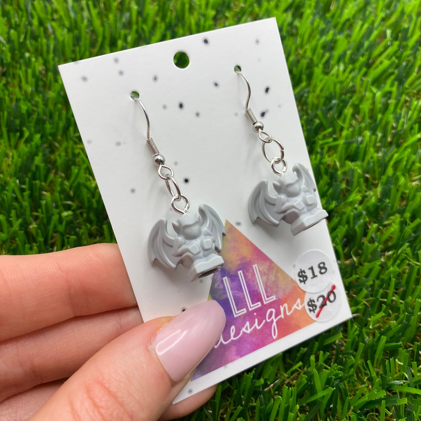 Grey Gargoyle Brick Animal Hook Earrings - Lightweight!