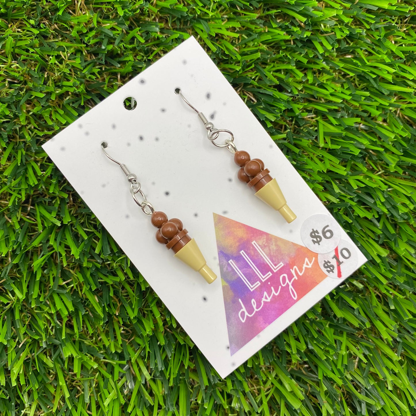 Ice Cream Brick Hooks Earrings - Chocolate - Super Lightweight!