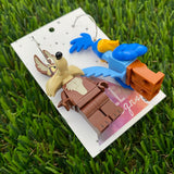 Brick Character Street Bird and Wild Desert Dog Earrings - Featuring Surgical Stainless Steel Silver Hoops!