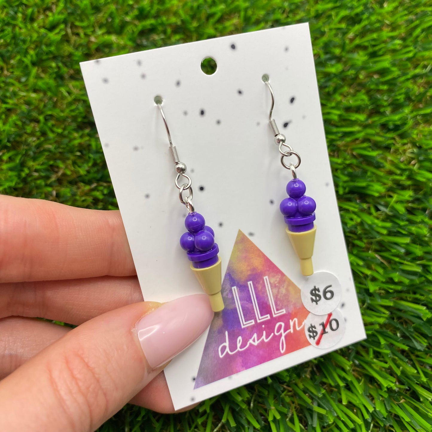 Ice Cream Brick Hook Earrings - Blueberry - Super Lightweight!