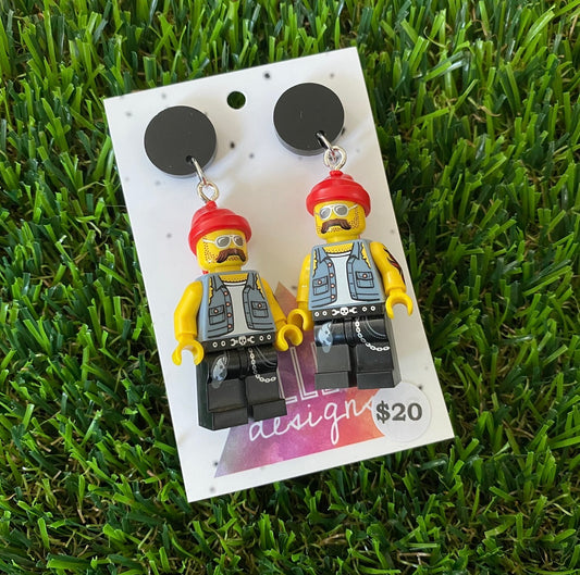 Macho Tattooed Biker Guy Brick Character - Featuring Black Acrylic Tops!