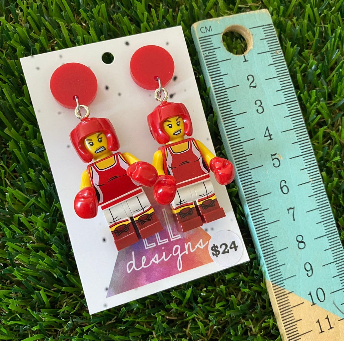 Red Boxer Girl Brick Character - Featuring Red Acrylic Tops!