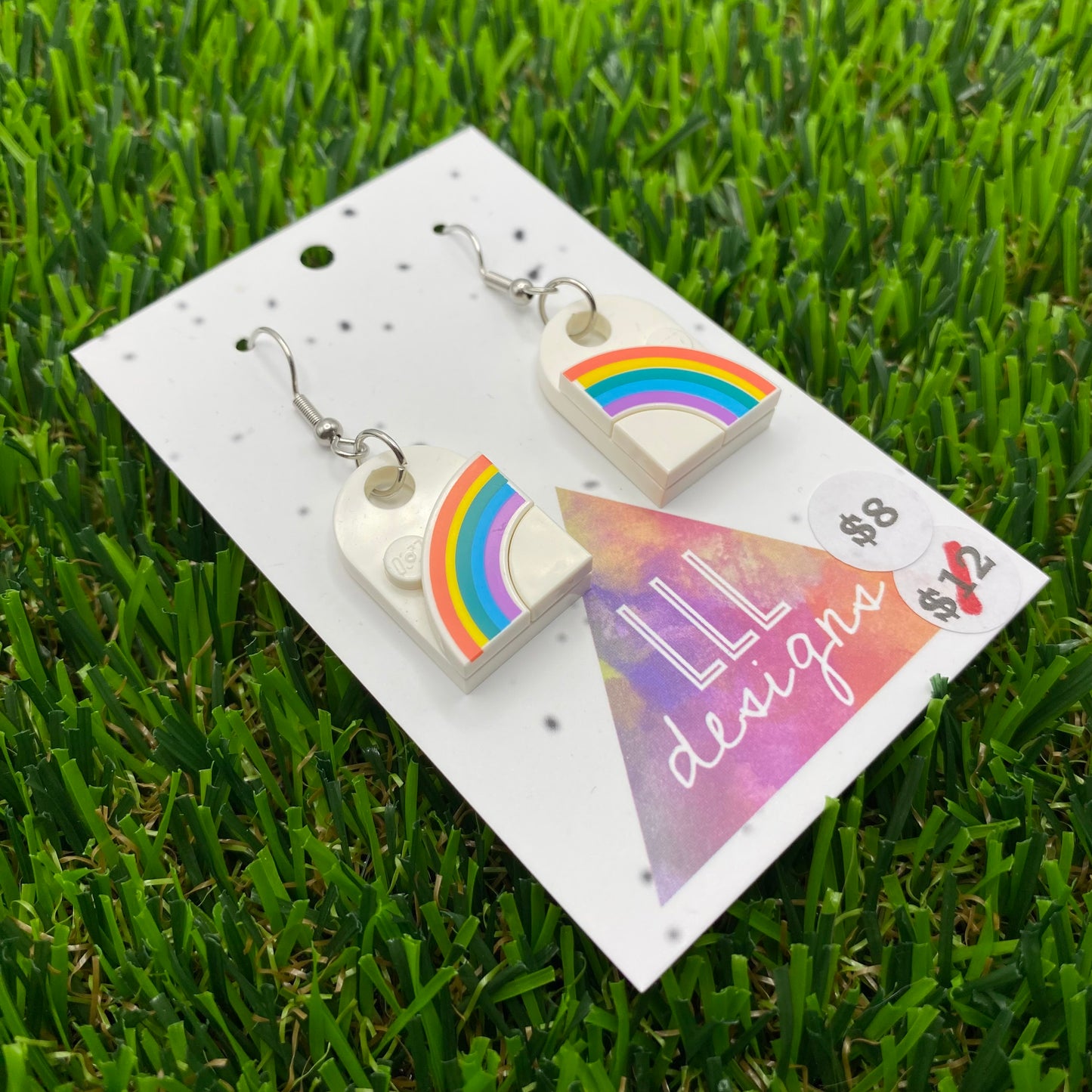 Rainbow Brick Hook Earrings - Printed Tile - Lightweight!