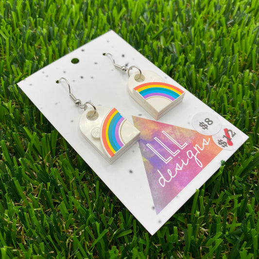 Rainbow Brick Hook Earrings - Printed Tile - Lightweight!