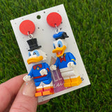Brick Character Father and Son Ducks Dangle Earrings - Featuring Red Glitter Tops!