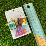 Hippie Backpacking Grandma Brick Character Dangle Earrings - Featuring Surgical Stainless Steel Silver Hoops!