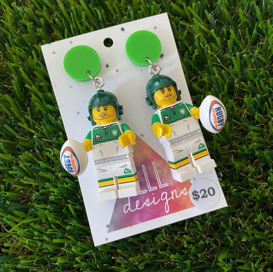 Green Rugby Player Brick Character - Featuring Green Acrylic Tops!