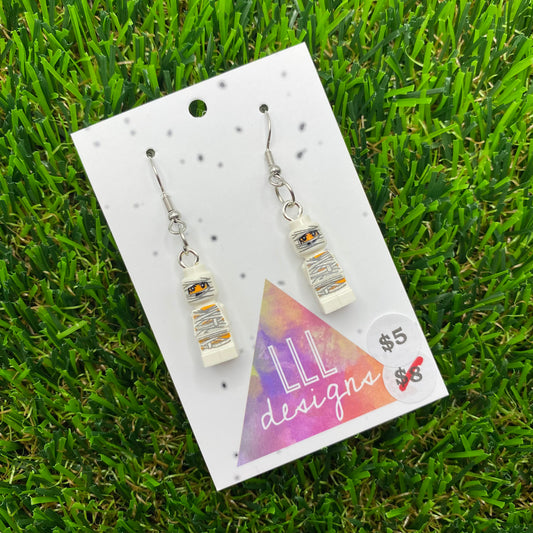 Small Mummy Brick Style Hook Earrings - Super Lightweight!