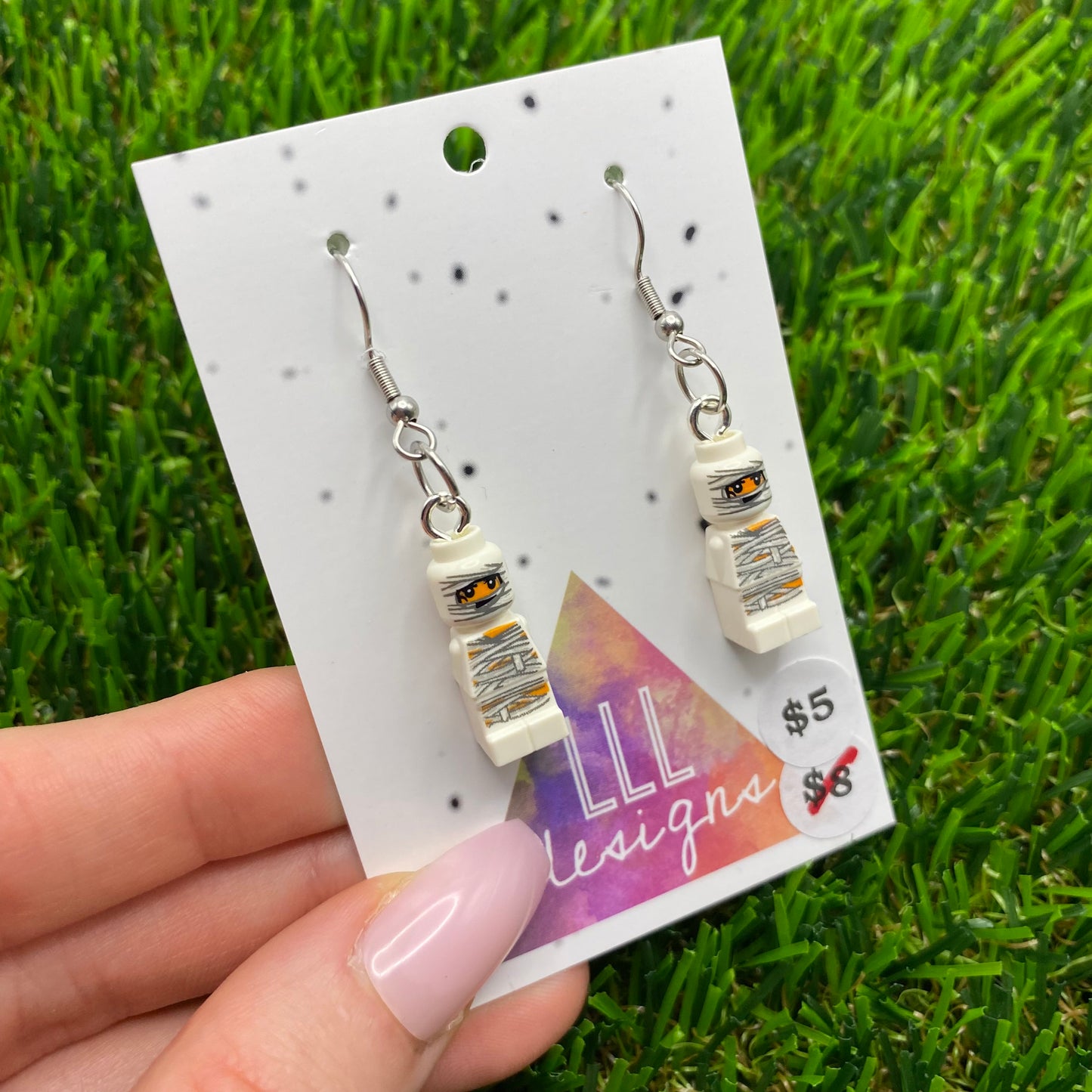 Small Mummy Brick Style Hook Earrings - Super Lightweight!