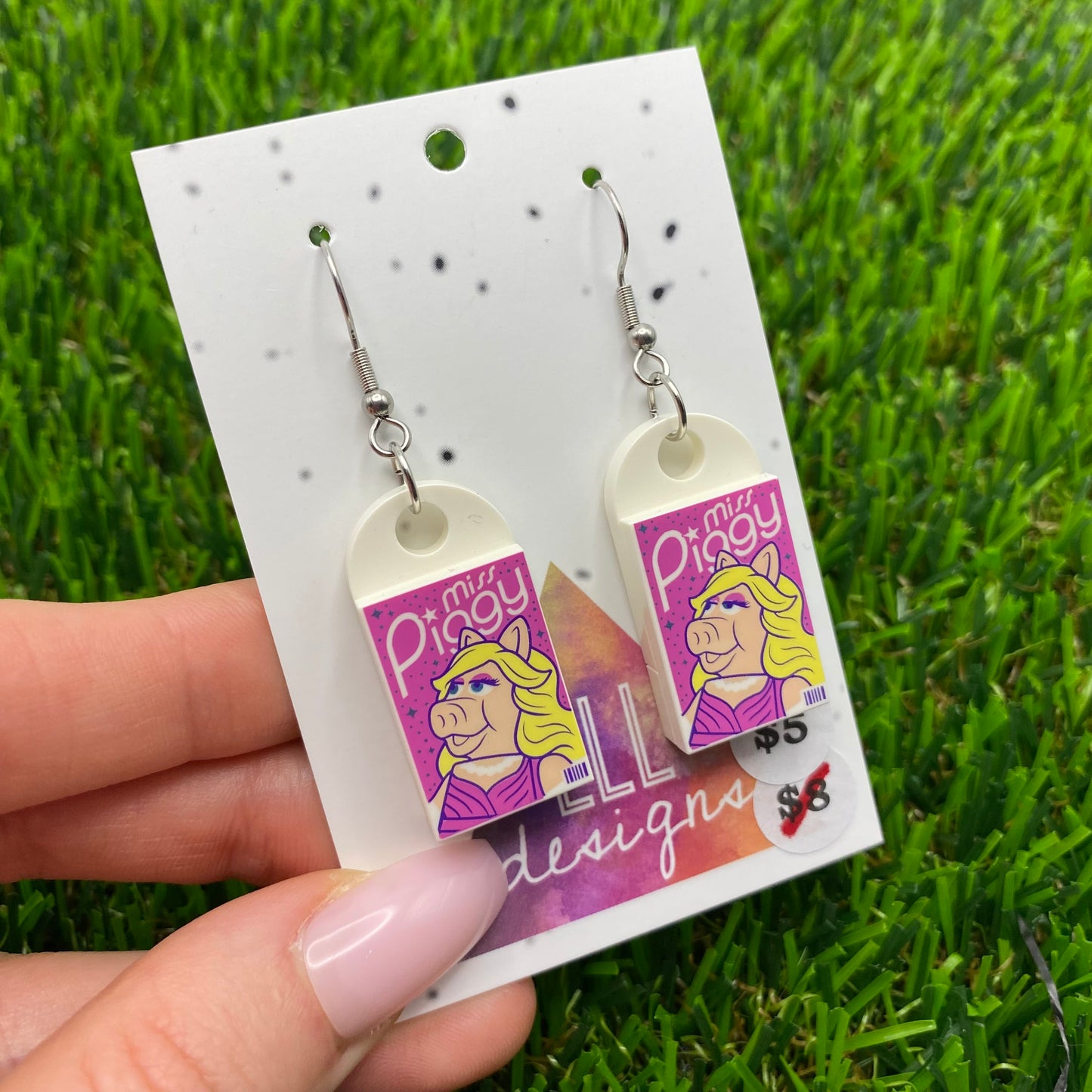 Famous Piggy Brick Hook Earrings - Printed Tile - Lightweight!