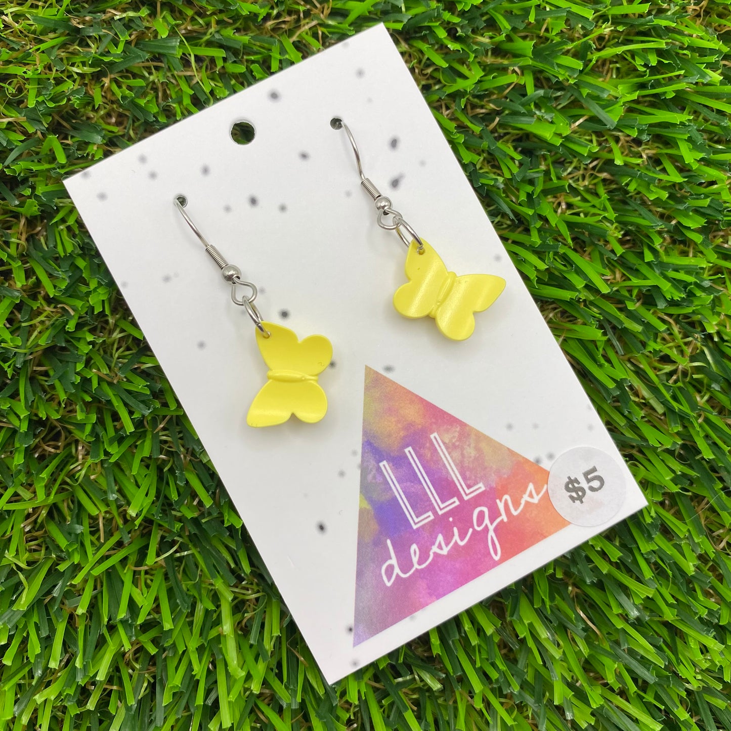 Butterfly Brick Hook Earrings - Lemon Yellow - Super Lightweight!
