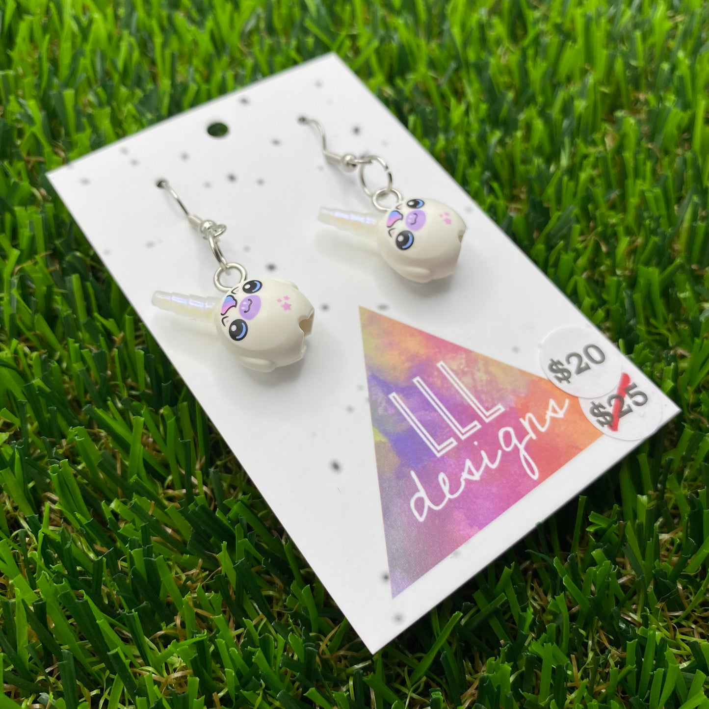 White Plush Unicorn Brick Animal Hook Earrings - Lightweight!