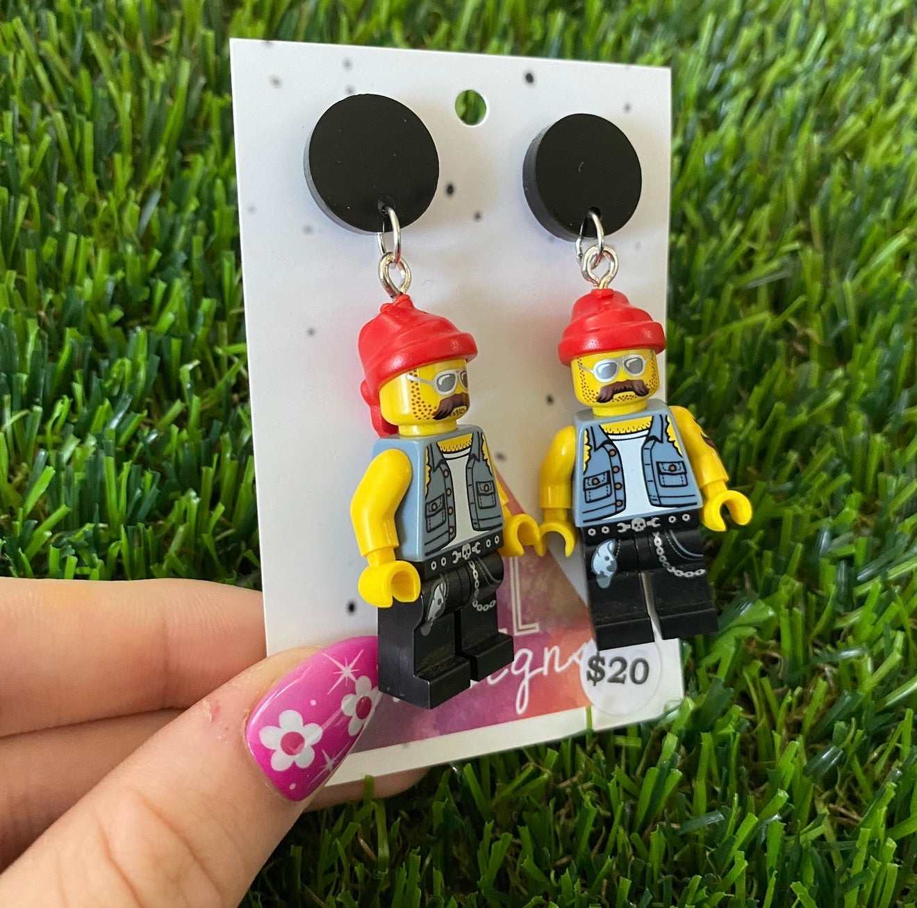 Macho Tattooed Biker Guy Brick Character - Featuring Black Acrylic Tops!