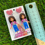 Gaby with Cat Ears Brick Character Dangle Earrings - Featuring Pink Glitter Heart Tops!