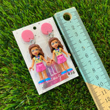Studious Stacey Brick Character Dangle Earrings - Featuring Pink Tops!