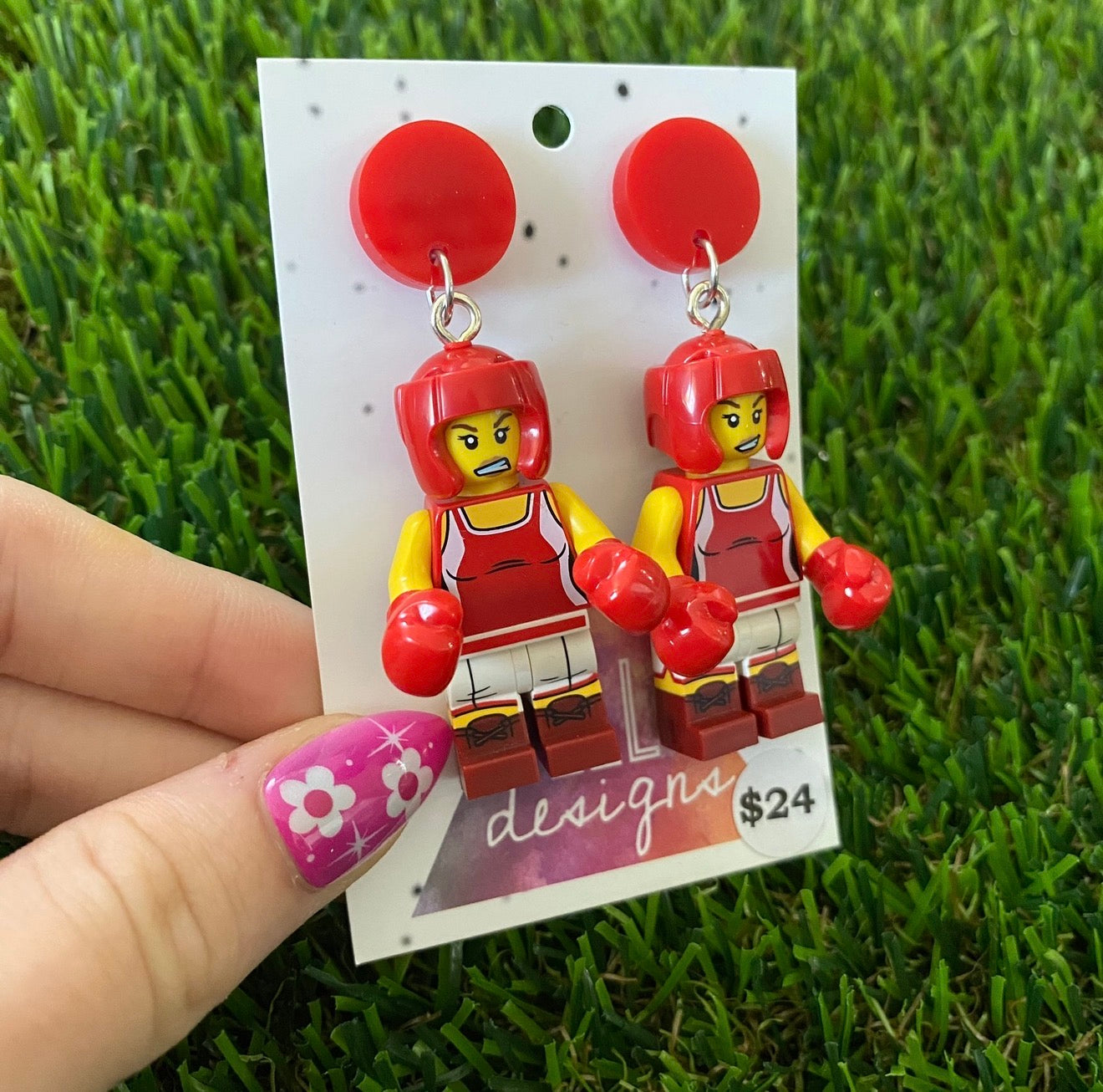 Red Boxer Girl Brick Character - Featuring Red Acrylic Tops!