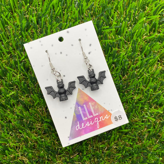 Spooky Bat Brick Animal Hook Earrings - Super Lightweight!