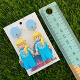 Brick Character Blonde Ice Princess Dangle Earrings - Featuring Blue Tops!