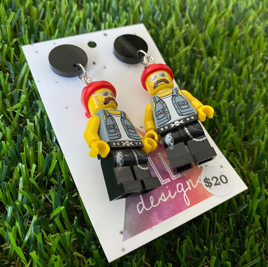 Macho Tattooed Biker Guy Brick Character - Featuring Black Acrylic Tops!