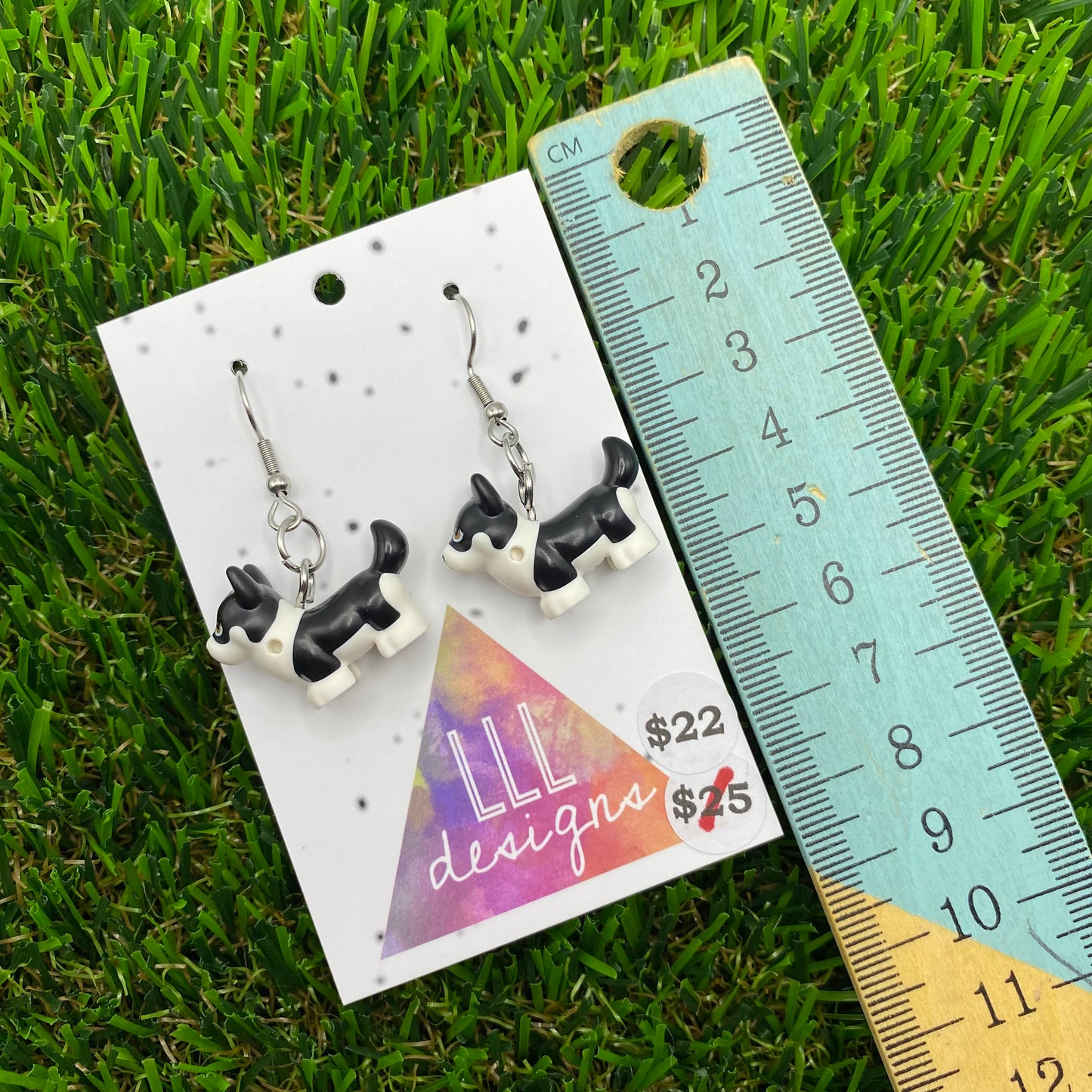 Black And White Corgi Brick Animal Hook Earrings!