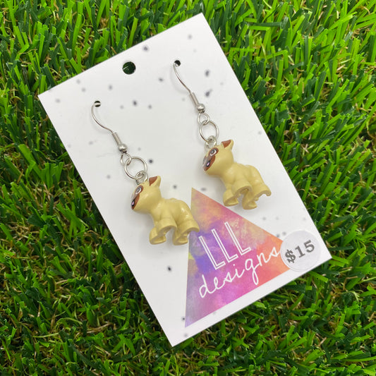 Tan Pug Brick Animal Hook Earrings - Lightweight!