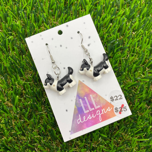 Black And White Corgi Brick Animal Hook Earrings!