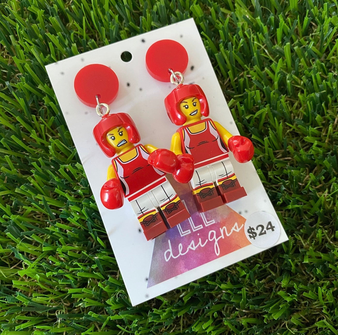 Red Boxer Girl Brick Character - Featuring Red Acrylic Tops!