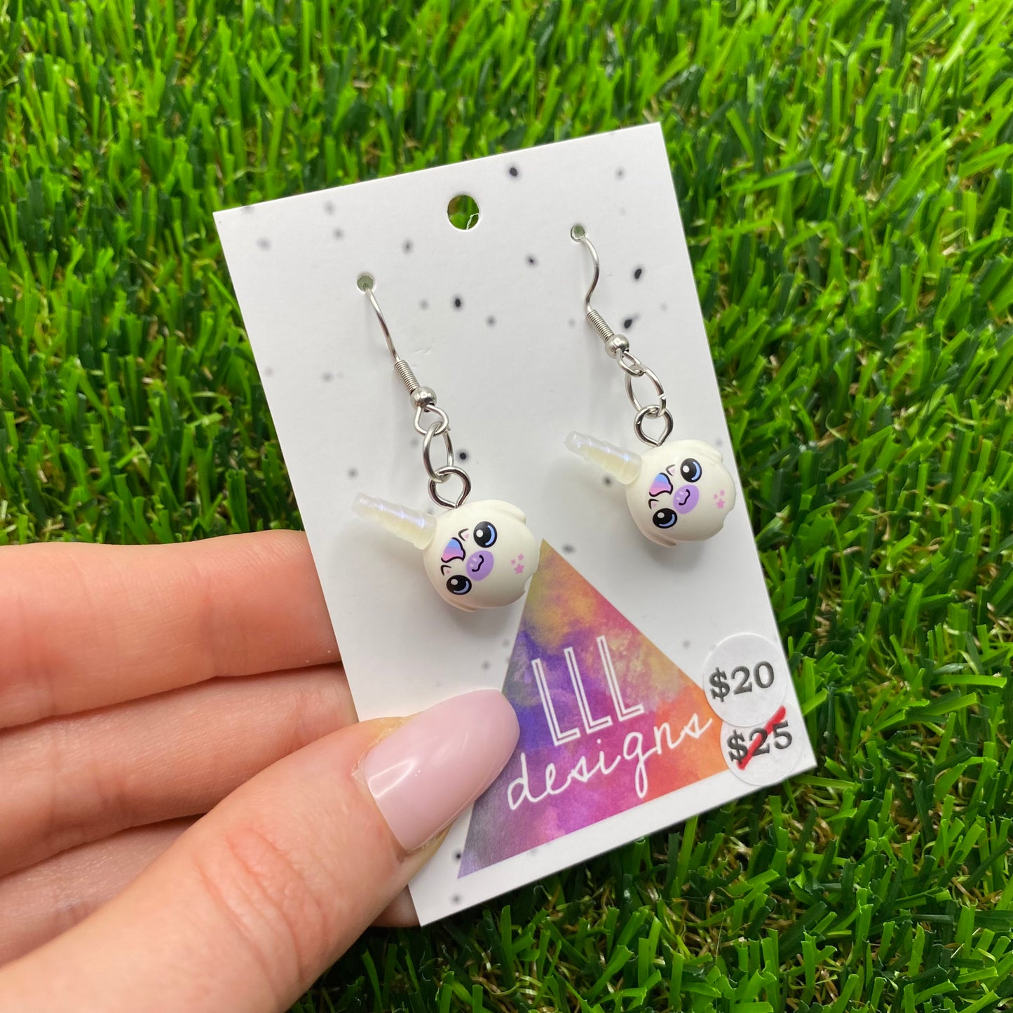 White Plush Unicorn Brick Animal Hook Earrings - Lightweight!