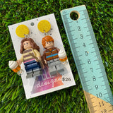 Wizard and Witch Duo Brick Characters with Butter Beer and Wands Dangle Earrings - Featuring Yellow Glitter Tops!