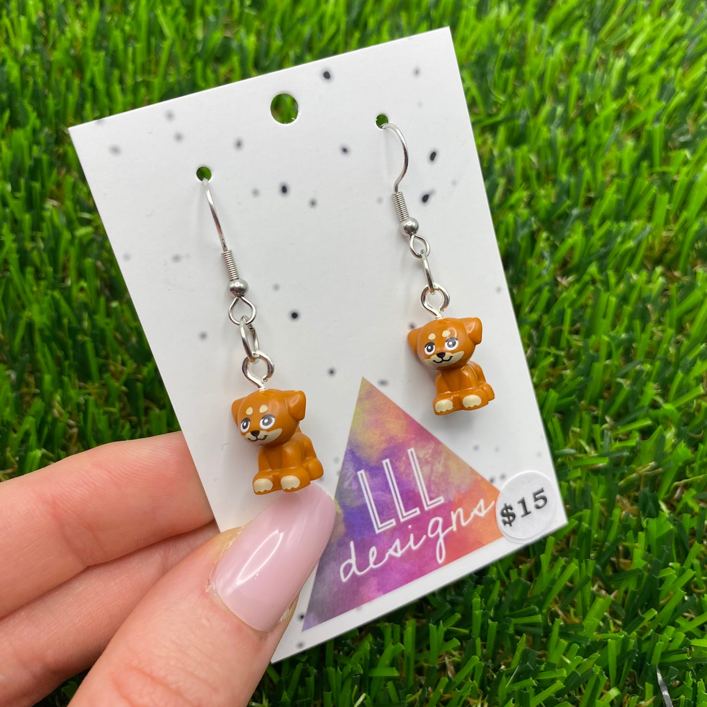 Small Caramel Dog Brick Animal Hook Earrings - Super Lightweight!