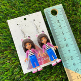 Gaby with Cat Ears Brick Character Dangle Earrings - Featuring Surgical Stainless Steel Hooks!