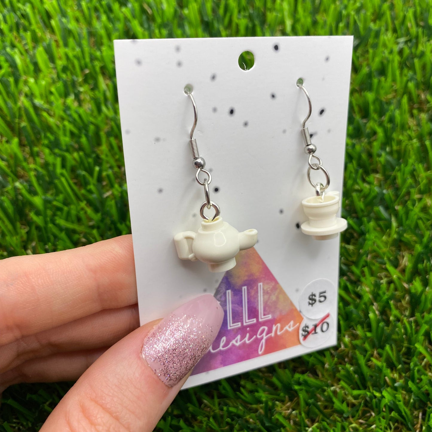 Tea Pot and Tea Cup Brick Hook Earrings with Saucer - Super Lightweight!