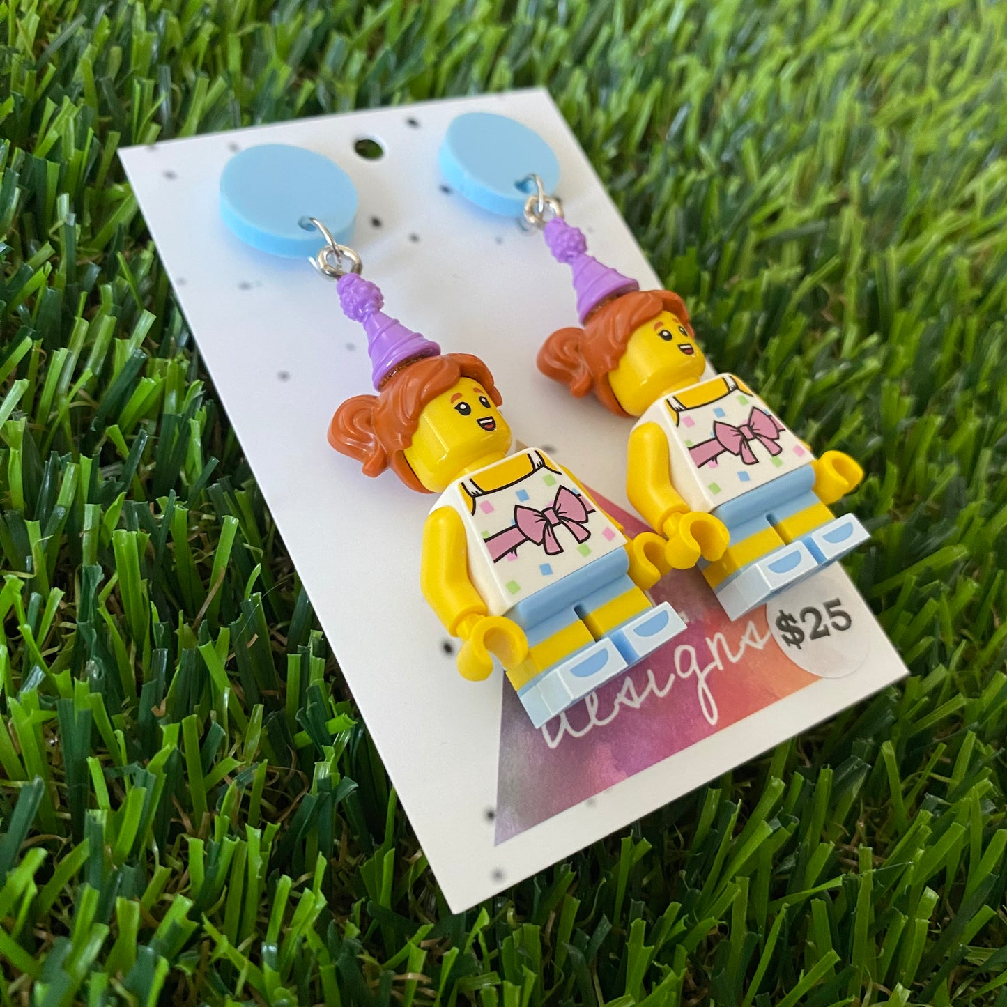Birthday Girl Brick Character With Party Hats - Featuring Light Blue Tops!