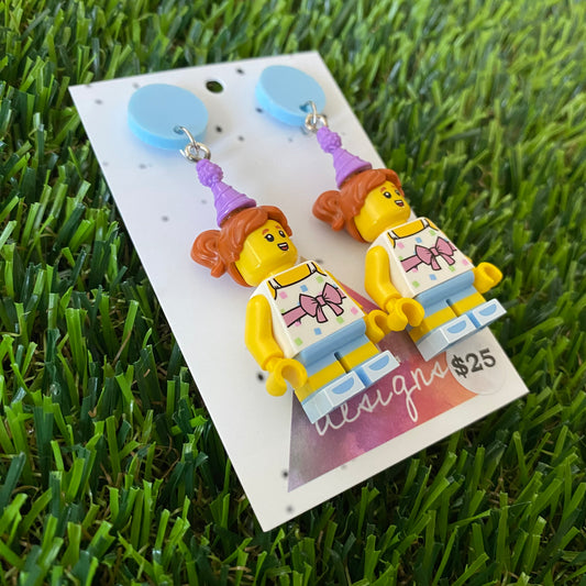 Birthday Girl Brick Character With Party Hats - Featuring Light Blue Tops!