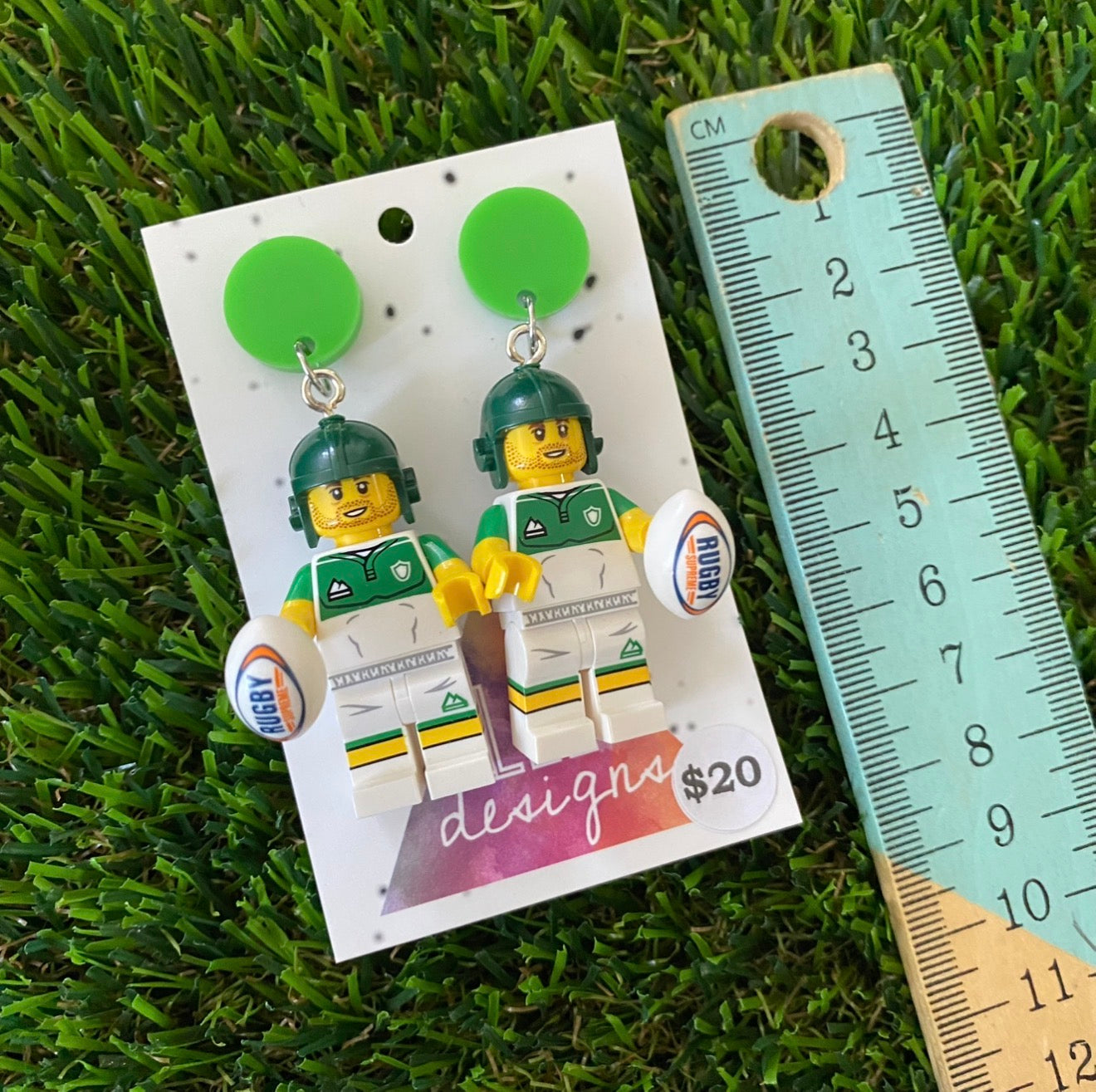Green Rugby Player Brick Character - Featuring Green Acrylic Tops!