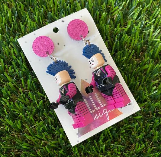 Mohawked Goth Girl Brick Character - Featuring Purple Acrylic Glitter Tops!