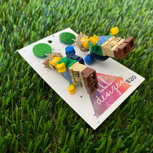 Hiking Trekker Guy Brick Character - Featuring Green Glitter Acrylic Tops!