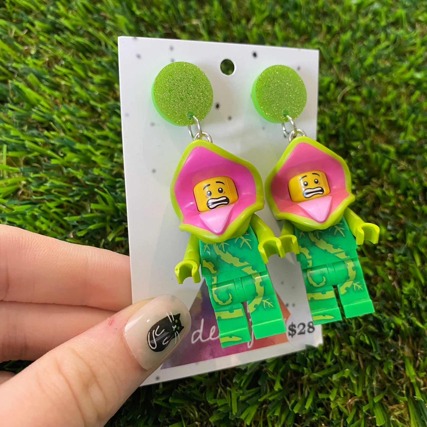 Venus Flytrap Costumed Brick Character - Featuring Lime Green Glitter Tops!