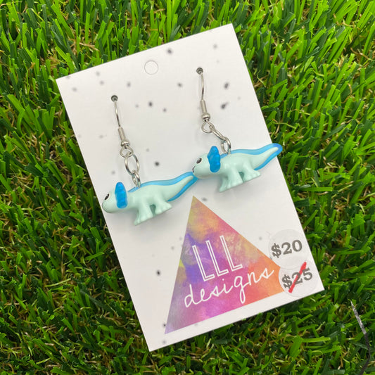 Blue Axolotl Brick Animal Hook Earrings - Super Lightweight!