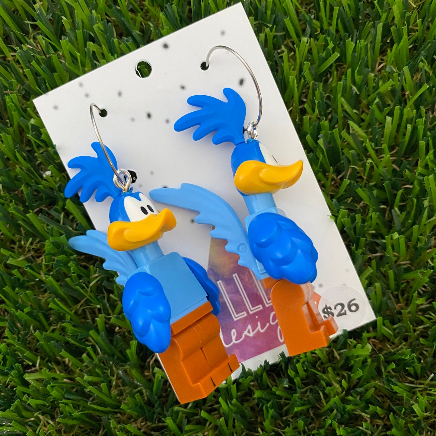Brick Character Street Bird Earrings - Featuring Surgical Stainless Steel Silver Hoops!