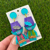 Brick Character Blue Boy Dangle Earrings - Featuring Blue Mirror Tops!