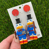 Brick Character Top Hat Duck Dangle Earrings - Featuring Red Fabric Tops!