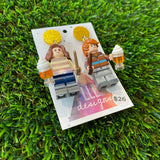 Wizard and Witch Duo Brick Characters with Butter Beer and Wands Dangle Earrings - Featuring Yellow Glitter Tops!