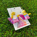 Butterfly Girl Brick Character Dangle Earrings - Featuring Silver Surgical Stainless Steel Hoops!