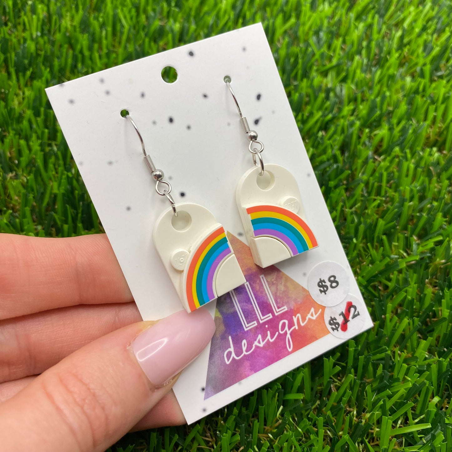 Rainbow Brick Hook Earrings - Printed Tile - Lightweight!