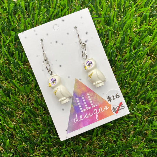White Owl Brick Animal Hook Earrings - Lightweight!