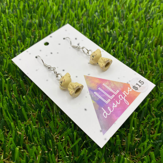 Small Tan Shaggy Haired Dog Brick Animal Hook Earrings - Super Lightweight!