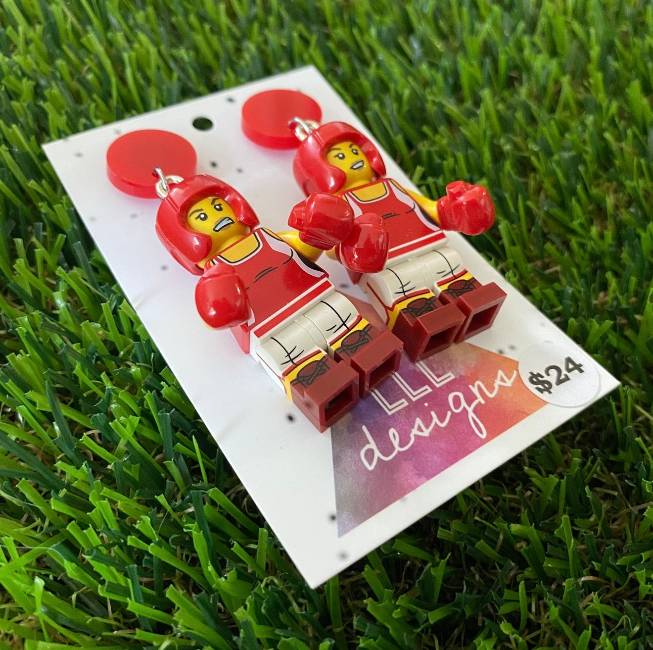 Red Boxer Girl Brick Character - Featuring Red Acrylic Tops!